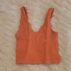 Nikibiki Peachy Orange Ribbed V-Neck Tank Top